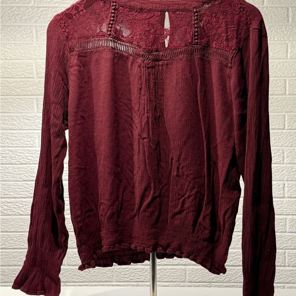 American Rag Red Ruffled Long Sleeve Blouse